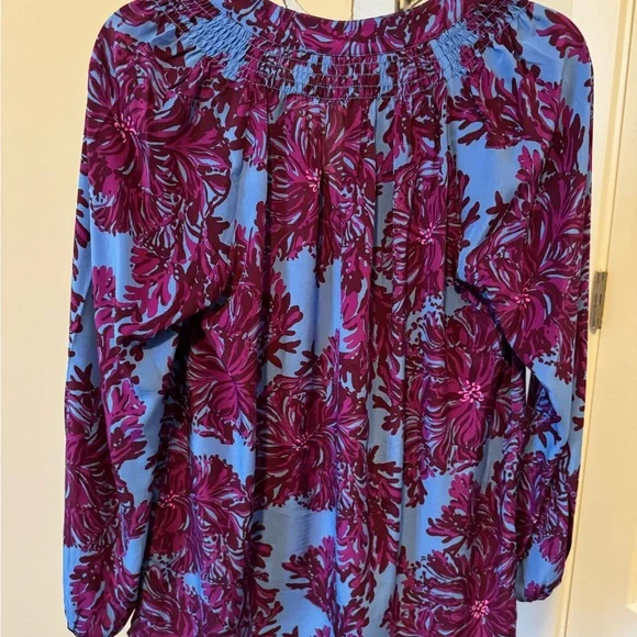 Lilly Pulitzer Elsa Blue, Pink and Burgundy Floral Blouse - Picture 3 of 3